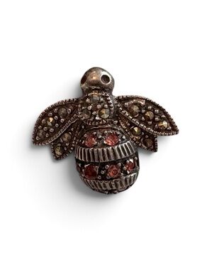 Vintage Style Marcasite Bee Brooch Pink Rhinestone Silver Tone Insect Pin